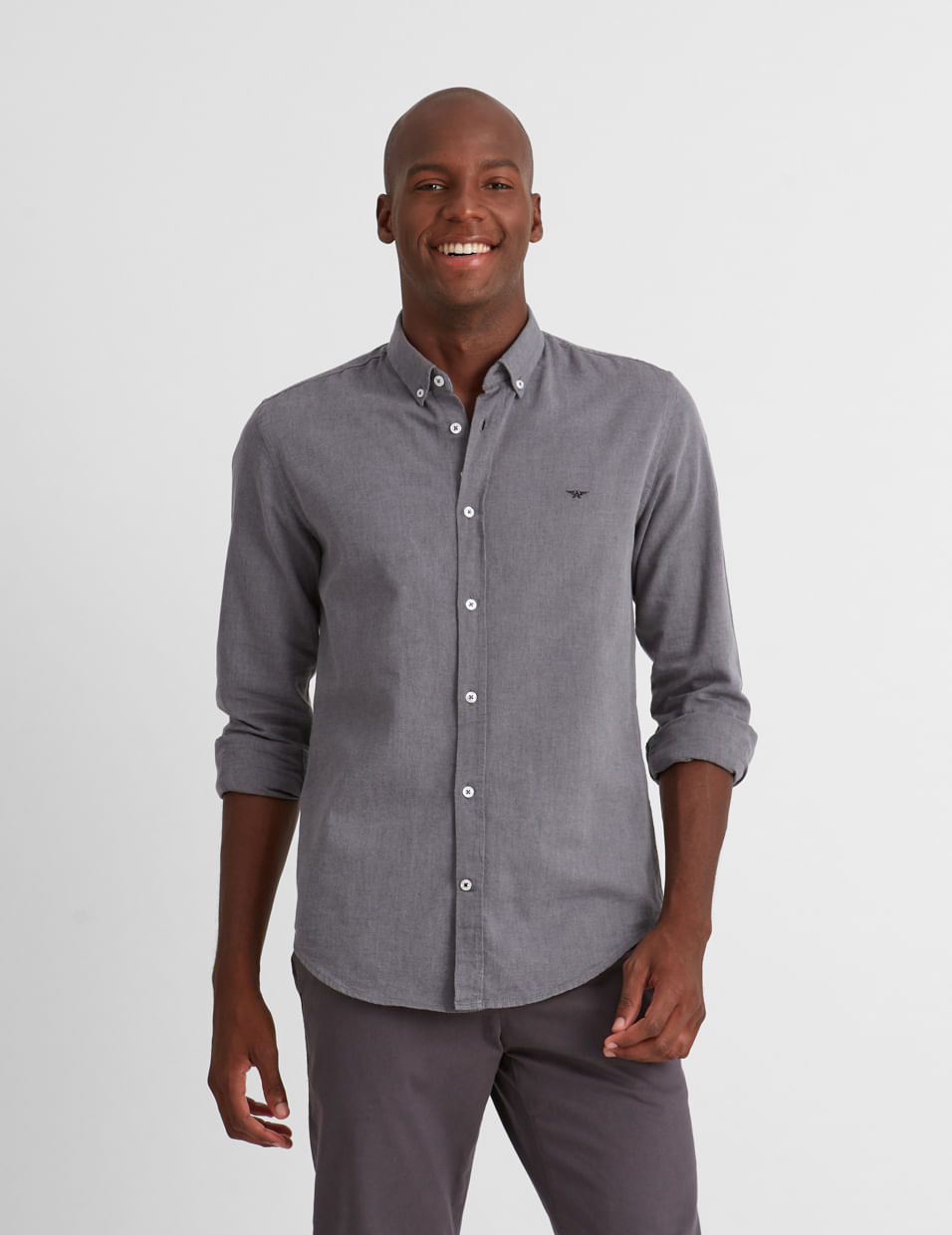 Camisa Oxford Slim Fit Cinza Aviator