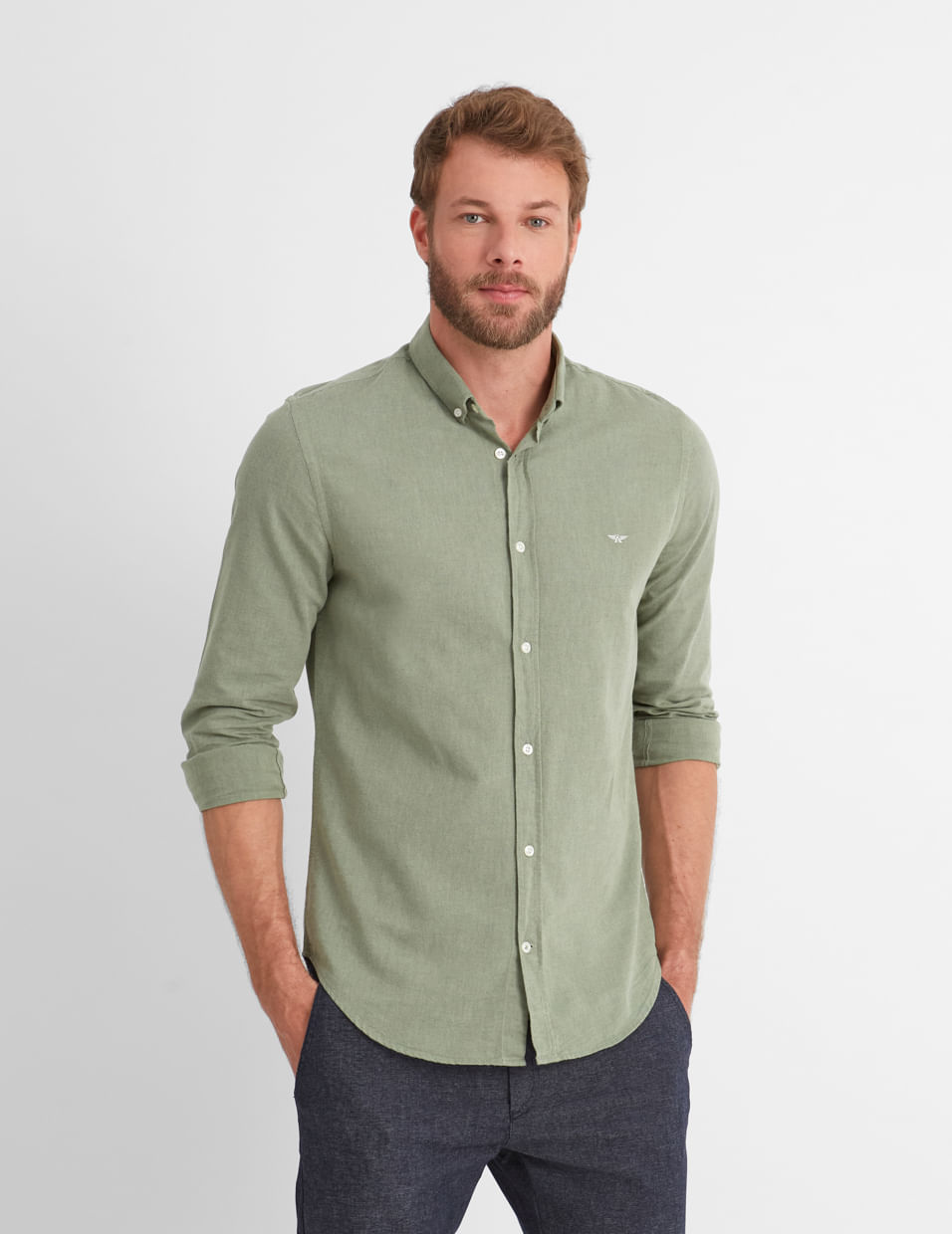 Camisa Oxford Slim Fit Verde Oliva - Aviator