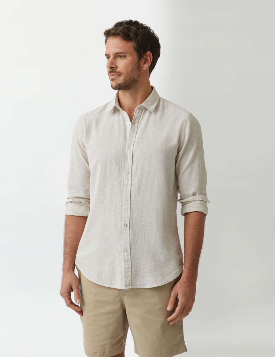 Camisa Manga Longa Slim Fit Linho Natural Aviator