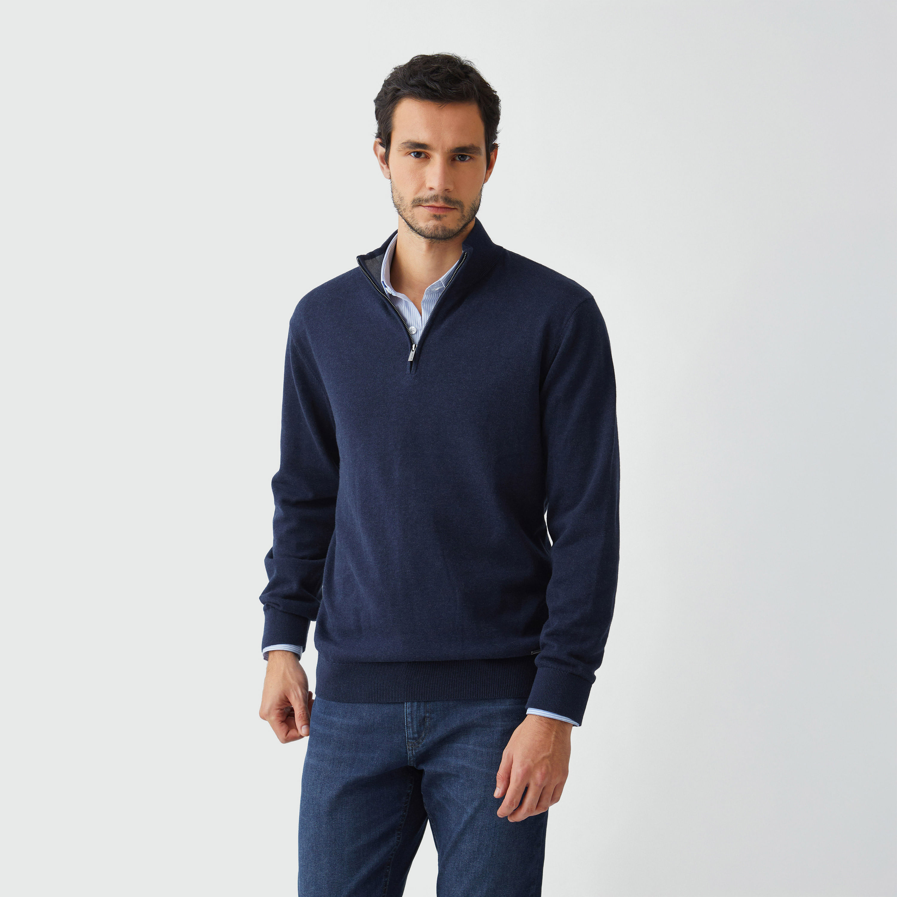 Tricot Meio Ziper Olimpo Mescla Marinho - Aviator