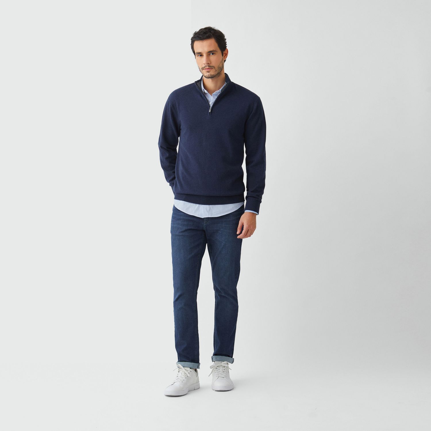 Tricot Meio Ziper Olimpo Mescla Marinho - Aviator