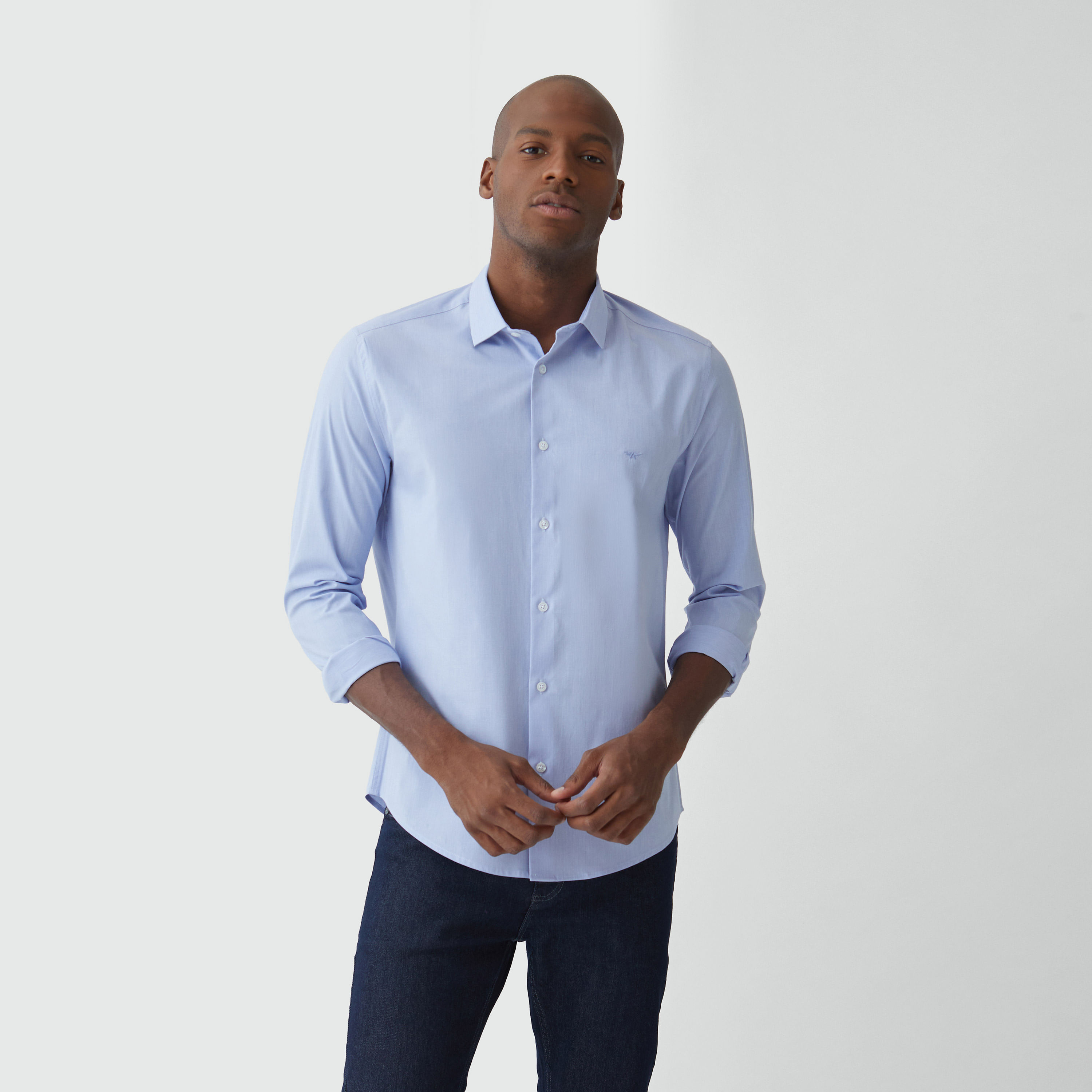 Camisa Manga Longa Slim Fit Oxford Azul Infinito - Aviator